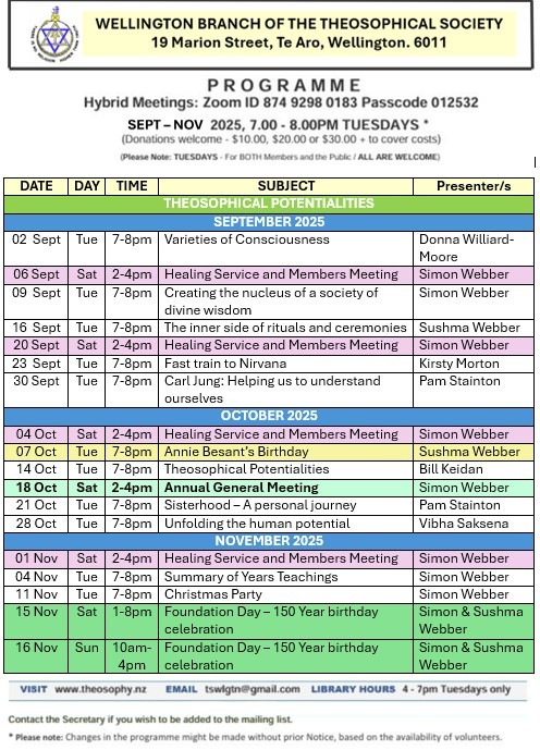 Programme Sept - Nov 2025